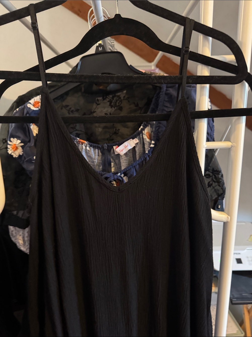 Love Kuza crinkle black strappy maxi dress M Medium with pockets
